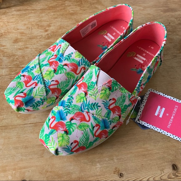 TOMS SZ 7 New Paper Source Alpargata Shoes Flamingo Tropical - Picture 6 of 12